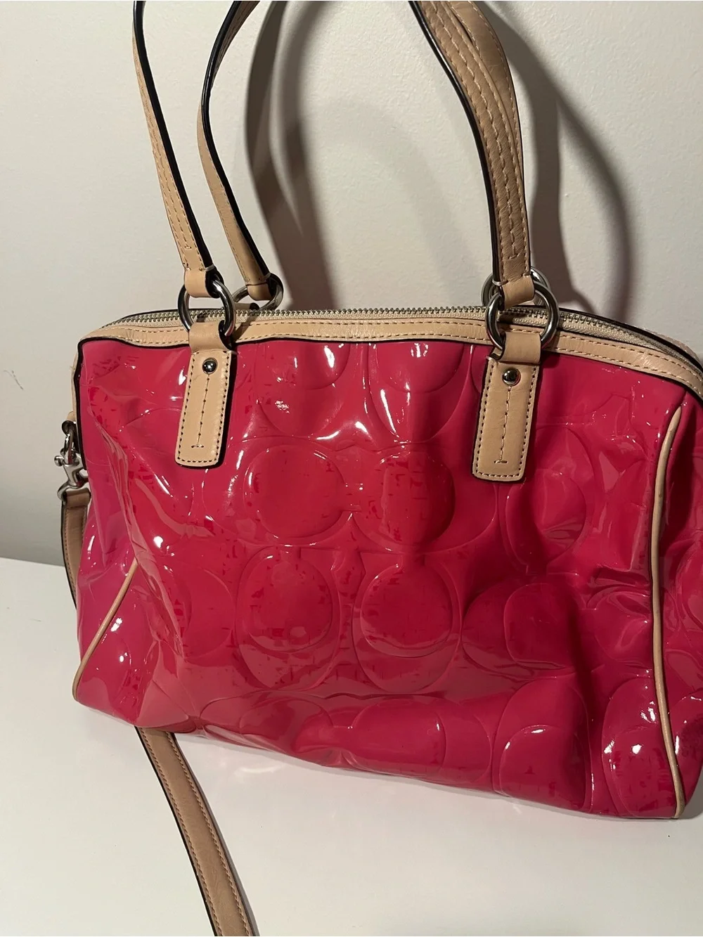 Coach Signature hot pink glossy leather purse and matching wallet SET
